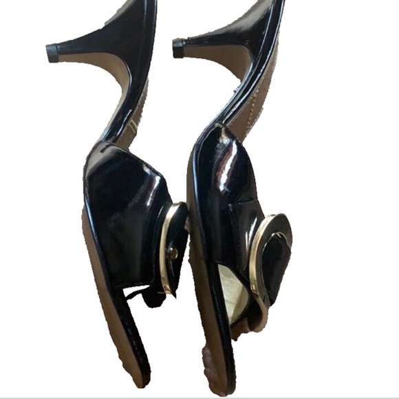 Y2K TAHARI BLACK HEELS SANDALS SZ 7 M BACKLESS SLIP ONS 3” HEELS SOHO BUCKLE - Picture 4 of 10